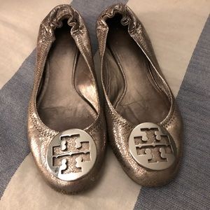 Tory Burch Silver Metallic Flats